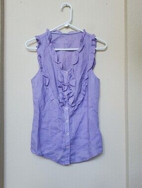 120% Lino Sleeveless Ruffle Button Down Blouse.  Size Small